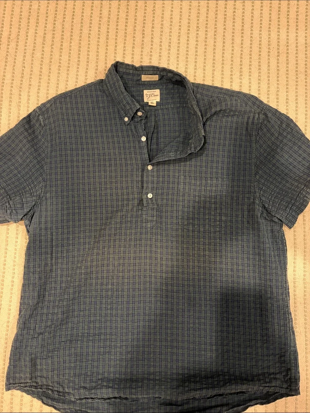 J. Crew Short-Sleeve Seersucker Pop-Over Shirt in Blue/Green Check